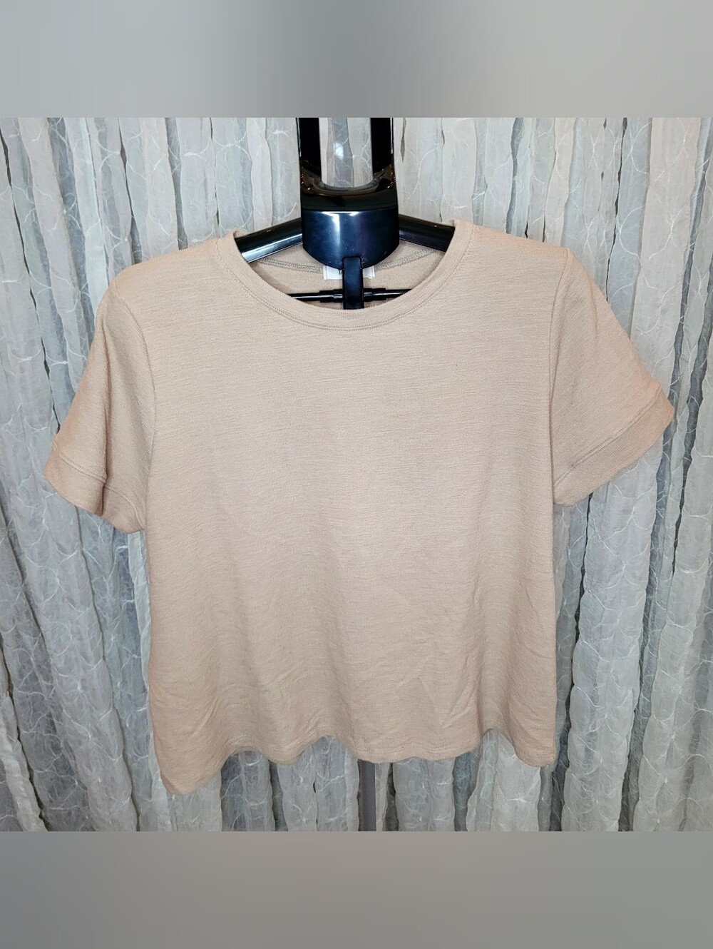 Très Bien Tan Brown Seamed Short Sleeve Textured Knit Top Tee XL
